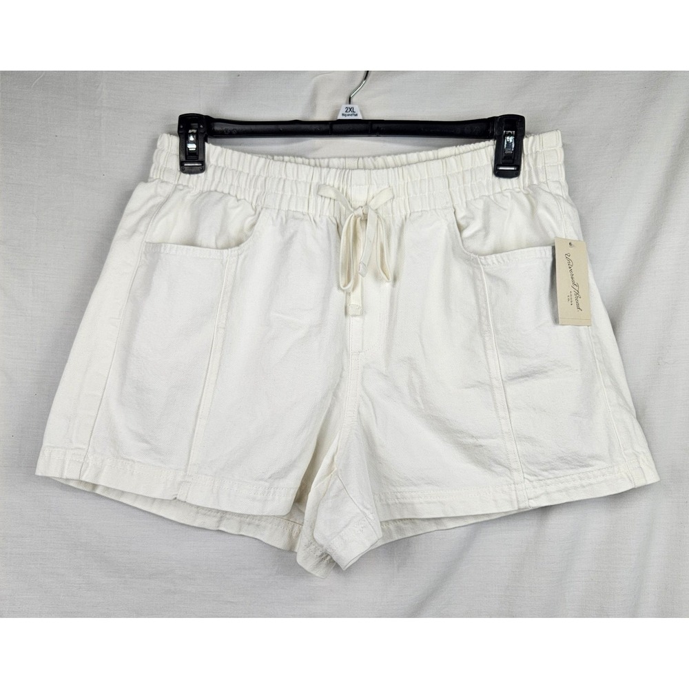 NWT Universal Thread Womens Cream White Drawstring Denim Shorts Lg Cotton